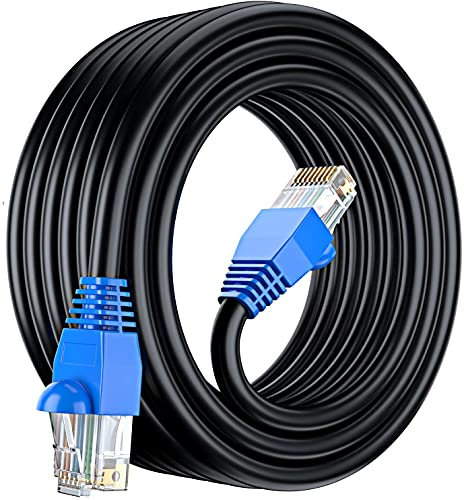 MutecPower CAT6 RJ45 20 m, uso exterior impermeable - CCA - Cable de red Ethernet directo Burial – 550 MHz – 20 metros para ordenador