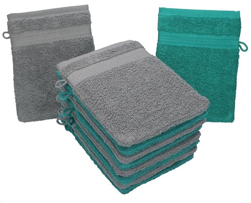 Betz Lot de 10 Gants de Toilette Taille 16x21 cm 100% Coton Premium Couleur Gris Anthracite, Vert émeraude