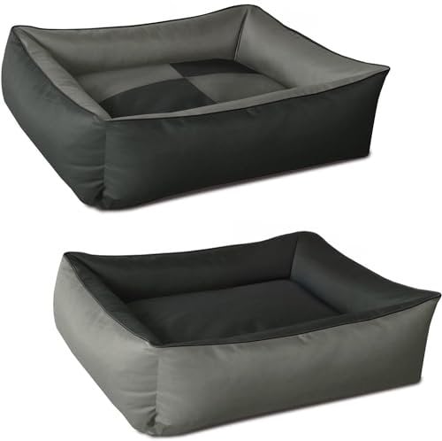 BedDog 2in1 Hundebett MAX Quattro, großes Hundekörbchen aus Cordura, waschbares Hundebett mit Rand, Hundesofa für drinnen, draußen, XXL, Rock-Flow, grau-anthrazit