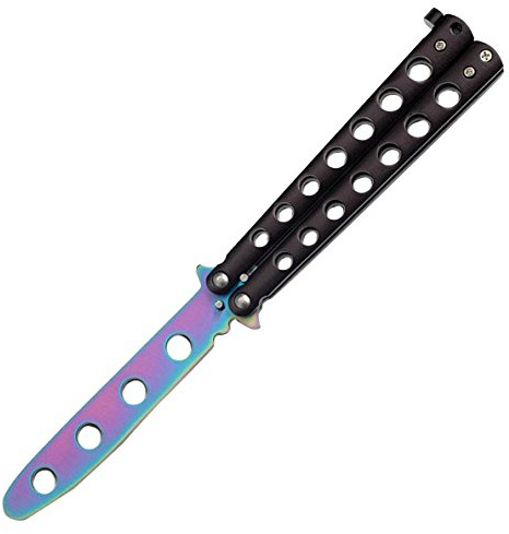 Master Cutlery Martial Art Butterfly YC-306 Serie, Butterflymesser Metall SCHWARZ DESIGN Griff, Faltmesser, stumpfe REGENBOGEN Klinge Übungsmesser, Trainingsmesser Klappmesser Taschenmesser