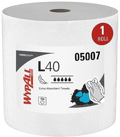 WypAll L40 Wischtücher 7452 auf der Großrolle – 1 Rolle mit 750 weißen, 1-lagigen Tüchern