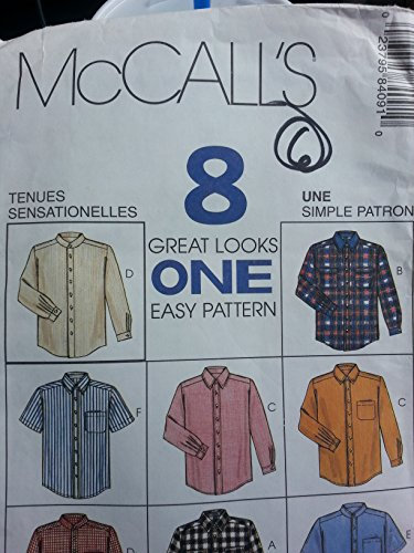 McCall's 8409 Mens Front Button Shirts Sewing Pattern Chest 34-44