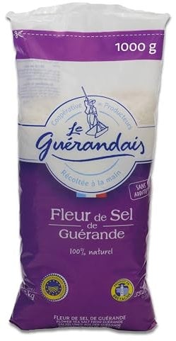 Fleur de Sel de Guérande – 1000g weißes grobes Meersalz - französisches, unraffiniertes grobes Salz für Salzmühle