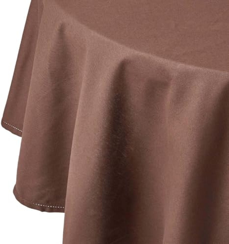 HOMESCAPES Brown Table Cloth, Plain Cotton Round Tablecloth, Handcrafted & Durable Dining Table Cover with Hem Stitch, Hypoallergenic, Washable, Chocolate Brown - 178cm