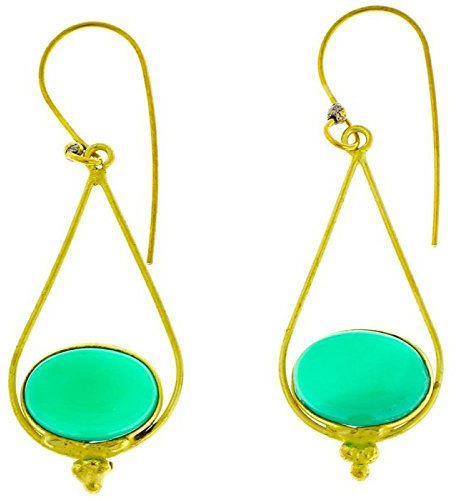 CHICNET Ohrringe Jade oval Tropfen Dreieck Punkte Messing antik golden Damen Ohrhänger nickelfrei Tribal