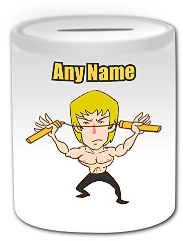 Personalisiertes Geschenk – Nunchaku Tasse Blonde (Martial Arts Design Thema, weiß) – alle Nachricht/Name auf Ihre einzigartige – Kung Fu Bruce Lee gelb Haar