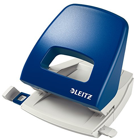 Leitz Büro Locher aus Metall, Für 25 Blatt, Anschlagschiene mit Formatangaben, Ergonomisches Design, blau, NeXXt-Serie, 50050035