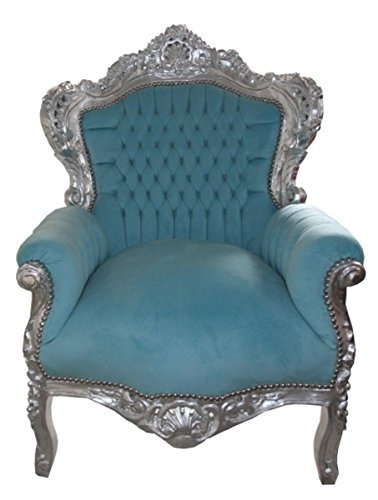 Casa Padrino Barock Sessel 'King' Blau/Silber Möbel Antik Stil