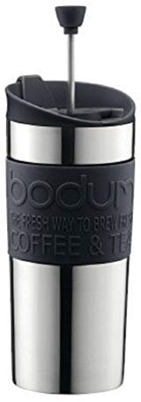 BODUM K 11067-01 Mug Travel Press Set Coffee maker with Extra Lid Stainless Steel 0.35 L Black