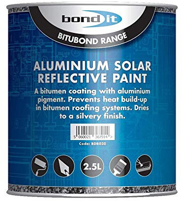 Bond-It Aluminium Solar Reflective Paint - 2.5 litre a light / heat reflective coating, use ofver bituminous coatings, aged asphalt or steel
