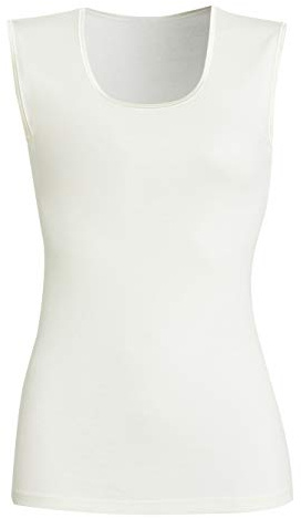 con-ta Achselhemd, klassisches Unterhemd für Damen, weiche Unterwäsche, bequemes Top aus Wolle und Modal, Trägertop in Wollweiß & Schwarz, Größe: 38-52