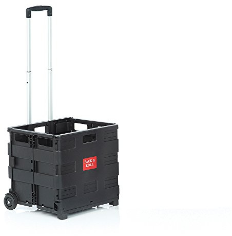 Seco Square Handle Extra Large Foldable Plastic Crate Trolley - Black