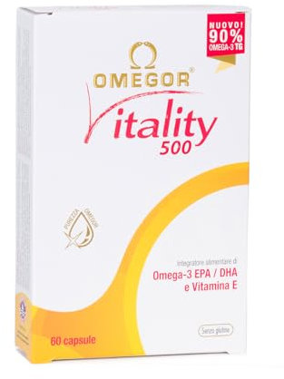 OMEGOR Vitality 500 – Nahrungsergänzungsmittel auf Basis von Omega 3 – Vitamin C und B12 – Zink für Ihren Geist – Hervorragend für Ihre Herzgesundheit – Antioxidative Eigenschaften – 60 Kapseln