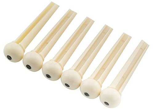 Musiclily Plastic Slotted Acoustic Guitar Bridge End Pins, ältere weiße Körper mit Black Dot (Pack of 6)