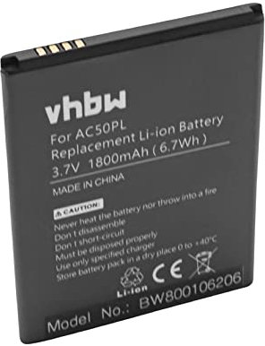 Batteria vhbw 1800mAh (3.7V) compatibile con Telefono Smartphone Archos 50, 50 Platinum sostituisce AC50PL