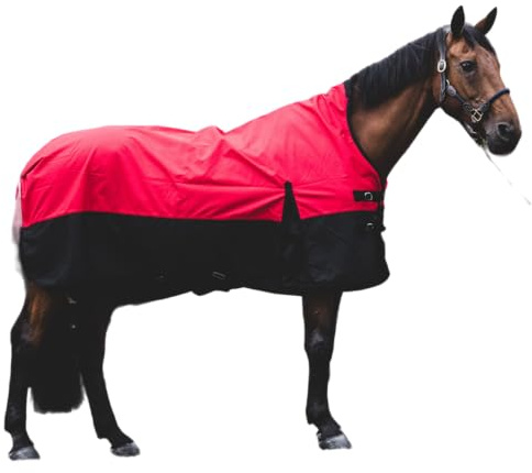 Pferdedecke 600D High Neck Weidedecke Winterdecke Regendecke Turnout : Fleece Innenfutter Red/Black - 125cm