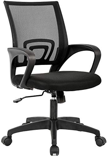 BestOffice | Ergonomic Office Chair | Mid-Back Swivel Desk Chair | Breathable Backrest & Lumbar Support | Adjustable Height | Sponge Seat | Rolling Wheels | Black | for Adults & Women