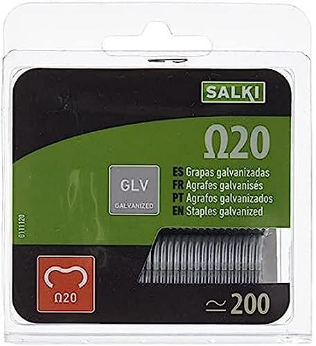 SALKI - Grapas para Cercas Ω20, Blíster de 200 Grapas Anilladas Galvanizadas, Diámetro 2mm, Color Acero
