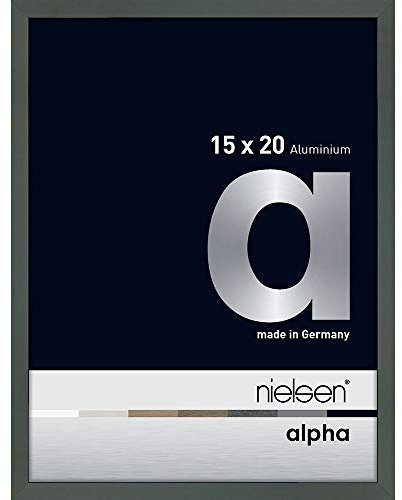 nielsen Bilderrahmen, 15 x 20 cm, Aluminium, Platin glanz, Fotorahmen zum Auftstellen und Aufhängen im Hoch- & Querformat, Echtglas, Alpha