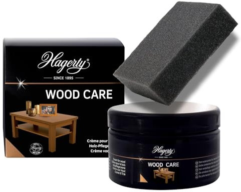 Hagerty Wood Care Holzpflege Creme 250 ml I Effektives Holzpflegemittel mit Holzessenzen aus Teakholz I Holzreiniger für Skulpturen Rahmen Möbelpflege I Reinigung für alle Holzarten inkl. Schwamm