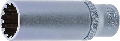 BGS 10355 | Steckschlüssel-Einsatz Gear Lock, tief | SW 15 mm | Antrieb Innenvierkant 10 mm (3/8) | Chrom-Vanadium-Stahl | verchromt, matt | mit Rändelung