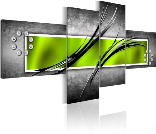 B&D XXL - Leinwand Bilder Abstrakt 200x92 cm Vlies Leinwandbild 4 Teilig Kunstdruck modern Wandbilder Groß XXL Wohnzimmer Wanddekoration Design Wand Bild Wandbild - grün grau 051472