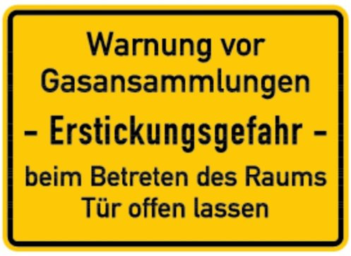 LEMAX® Hinweisschild, Gasansammlungen, Erstickungsgefahr, 250x350mm Alu geprägt gelb/Schriftfarbe: schwarz/Randfarbe: schwarz 350x250mm