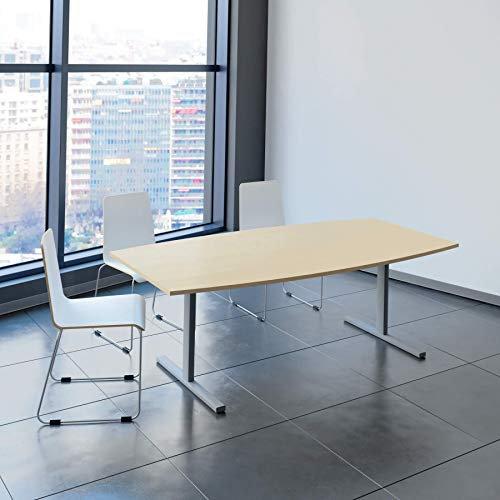Weber Büroleben GmbH Easy Konferenztisch Bootsform 200x100 cm Ahorn Besprechungstisch Tisch, Gestellfarbe:Silber