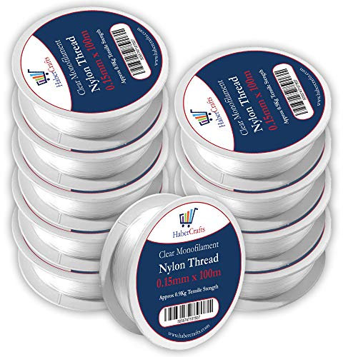 0.15mm Clear Nylon Thread Invisible String Non Stretch Clear Fishing Wire Transparent Plastic Sewing Thread For Hanging Decorations Craft Party Balloon Arch Beading & Jewellery Making - Approx Tensile Strength 0.9kg (0.15mm x 100m - 10 Spools)