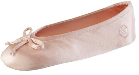 isotoner Satin Ballerina House Slipper With Bow and Faux Suede Sole, Women's Slipper