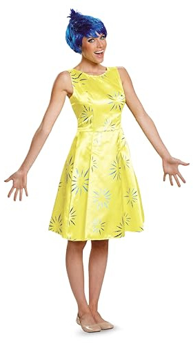Inside Out Joy Costume, Official Disney Pixar Inside Out Halloween Outfit Dress, Adult Size (18-20)