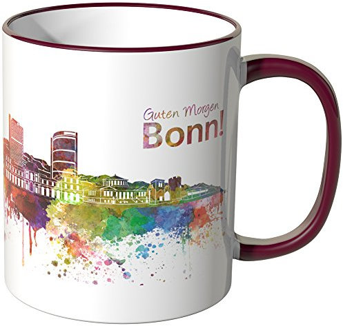 WANDKINGS® Tasse, Schriftzug Guten Morgen Bonn! mit Skyline - Bordeaux