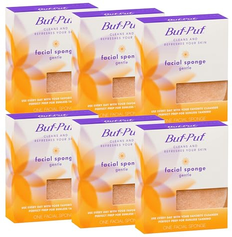 Buf-Puf Gentle Facial Sponge, Dermatologist Developed, Removes Deep Down Dirt & Makeup That Causes Breakouts and Blackheads, Reusable, Exfoliating, 6 Count