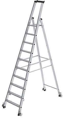 MUNK | Stufen-Stehleiter | einseitig | Ausführung mobil | 10 Stufen | Plattformhöhe 2340 mm