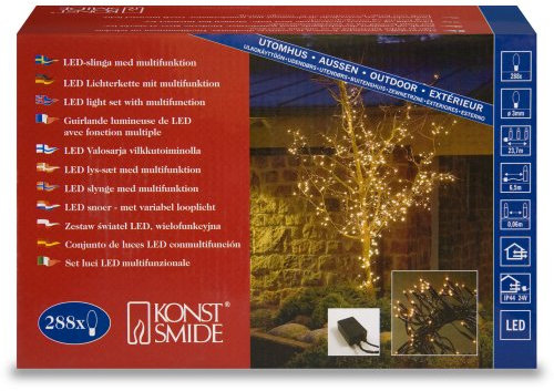Konstsmide Micro LED Kette, mit 8 Funktionen, Steuergerät und Memoryfunktion, 288 warm weiße Dioden, 24V Außentrafo, schwarzes Kabel - 3038-100