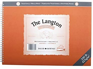 Daler-Rowney The Langton CP 425gsm 12 x 9in Watercolour Paper 12 Sheets | Cold-Pressed Watercolour Paper, Spiral Pad, Natural White Sheets, For Professional Artists