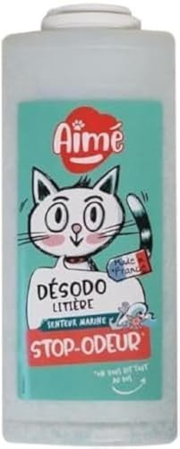 Aimé | Désodorisant Litière Chat Anti-Odeurs 700ml | Granulés Absorbeur Fabriqués à partir de Tobermorite | Désodorisant qui Absorbe les Odeurs | Senteur Marine