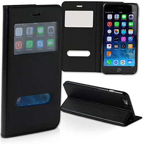 DrachenLeder OME100S Étui de protection en cuir synthétique pour iPhone 6 avec fenêtre d'information Noir
