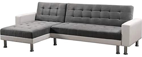 Habitat et Jardin - Canapé d'angle Convertible et Réversible Theo 4 Places Blanc et Gris - Canapé Lit Design Moderne en Tissu - Grand Canapé Familial Résistant