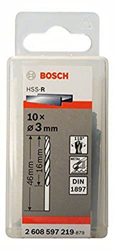 Bosch 2608597219 3 x 16 x 46 mm Din1897 HSS-R Stub Drill Bits