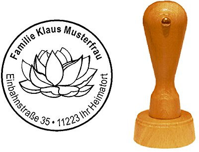 Stempel personalisiert Adressstempel Lotusblume Lotus runder Holzstempel mit persönlicher Adresse Ø 40 mm