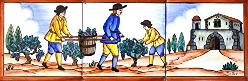 ART ESCUDELLERS Handbemalte Keramik-Wandbild, Weinernte, 45 x 15 cm