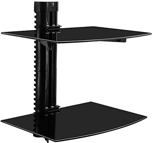 Mount-it! Floating Wall Mounted Shelf Bracket Stand for AV Receiver, Component, Cable Box, Playstation, Xbox, DVD Player, Projector, 34 Lbs Capacity, 2 Shelves, Tinted Tempered Glass
