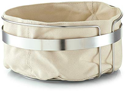 Zeller 27248 Brotkorb mit Beutel, Metall/Baumwolle, beige, 22 x 22 x 10,8 cm, small
