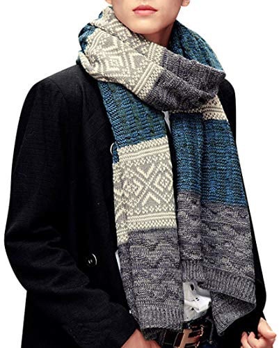 Yuson Girl Schal Herren Winter Weiche Warm Herrenschal Schal Classic und Elegant Gestreiftes Muster Schals Wrap Knit Lange Schal für Herbst Winter(Blau)