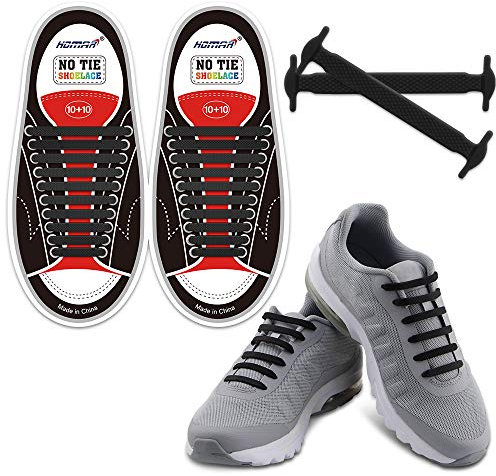 Homar Adult Elastic Athletic Flat No Tie Shoelaces - Best in Sports Outdoors Fan Shop Footwear Shoelaces - Once and for All Silicon Shoe Laces Perfect for Sneaker Boots Oxford and Casual Shoes - Black