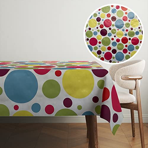 Discover Lifestyle & Fashion Fabrics Polka Splash Multi Dot Designer Table Cloth Stylish Wipe Clean Vinyl Square Rectangle Table Cover Protector | 55 - 140 cm Wide | Sold by the Metre