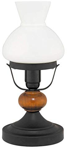 Rustikale Tischlampe Braun Holz Metall Glas Landhausstil Wohnzimmer Schlafzimmer Nachttischleuchte