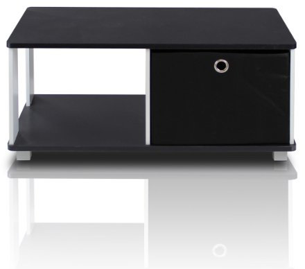 Furinno Basic Home Couchtisch mit Einschub, Holzverbundwerkstoff, PVC-Rohre und Vliesbehälter, Schwarz, 40.01 x 40.01 x 34.93 cm