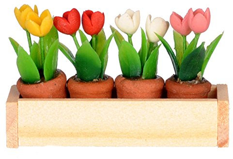 Dolls House Window Box with 4 Pots of Tulips 1:12 Scale Accessory